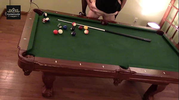 Hot MILF wife gets a hard handling on pool table. Huge tits rocking.