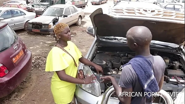 The mechanic and his client caught in the garage in a hot morning fuck with his big thick black cock in front of the other customers in Gangbang of convenience stores on LULU VROUMETTE CMR