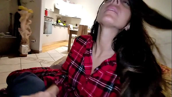 Wife in pajamas fucks a friend in silence while her husband is in the room