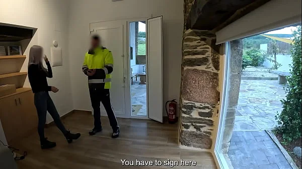 The delivery man comes home and I give him a surprise blowjob