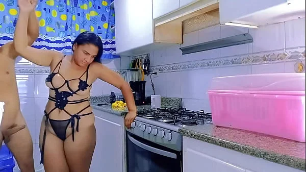 Making coffee in lingerie: My neighbor fucks me in the kitchen, we end up fucking really good on the table. Do you want to come and fuck me too?