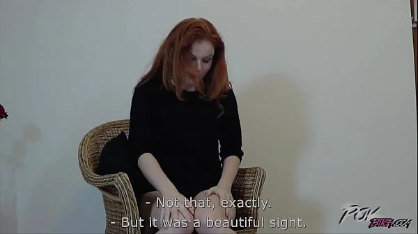 Sexy ginger girl gets cum on her red hairy pussy