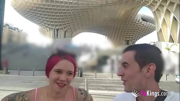 Slutty Spanish tourist licks cock in the middle of Seville!